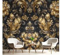ANALTIRCE 3D Papier Peint Panoramique Luxe Floral 150×105cm Intissé Wallpaper Chambre Bureau Deco Motif Rétro Baroque Floral Décoration Murale Marron