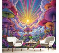 ANALTIRCE 3D Papier Peint Psychédélique Soleil Panoramique intissé, 350× 256cm Dessin Animé Forêt Champignons Grande Mural, pour Salon, Chambre d'enfant, Chambre Décoration Violet Poster Papier Peint