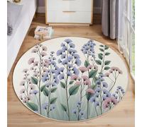 ANALTIRCE Blanc Tapis Rond Salon 120cm, Aquarelle Fleurs Fleurs Poussent Naturellement Imprimer Tapis de Sol Décoration Antidérapant pour Chambre Cuisine Balcon Terrasse Salle à Manger Intérieur