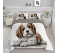 ANALTIRCE Couette 140x200cm 4 Saisons, Animal Simple Rayé Dessin Animé Beagle Couettes en Microfibre, Couette 1 Personnes pour Adulte Enfant,Chaude Couettes Set avec 1 Taie d'oreiller 65x65cm