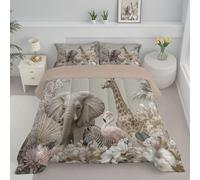 ANALTIRCE Couette 140x200cm 4 Saisons, Fleurs Modernes Jungle Éléphants Girafes Couettes en Microfibre, Couette 1 Personnes pour Adulte Enfant,Chaude Couettes Set avec 1 Taie d'oreiller 65x65cm