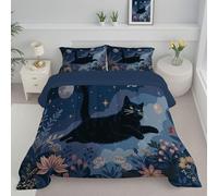 ANALTIRCE Couette 140x200cm Ciel Étoilé Abstrait Chat Couettes pour 1 Personnes, Édredon 200Gsm pour 4 Saisons, Aquarelle Fleurs Couette Imprimée en Microfibre avec 1 Taie d'oreiller 65X65Cm