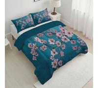 ANALTIRCE Couette 140x200cm Fleurs Cerisier, Couette Imprimée Peinture À l'huile Plantes 4 Saisons en Microfibre Legere et Chaud, Edredon Bleu pour Lit 1 Personnes avec 1 Taies d'oreiller 65x65 cm