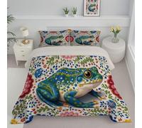 ANALTIRCE Couette 140x200cm Grenouille 3D Couettes pour 1 Personnes, Édredon 200Gsm pour 4 Saisons, Mexique Fleurs Couette Imprimée en Microfibre avec 1 Taie d'oreiller 65X65Cm