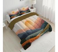 ANALTIRCE Couette 140x200cm Motifs Abstrait Montagne, Couette Imprimée Simplicité Soleil Duvet 1 Personne, Edredon sans Housse Lavable 4 Saisons avec 1 Taies D’Oreiller 65x65cm