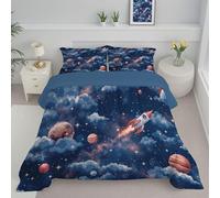 ANALTIRCE Couette 140x200cm Motifs Dessin Animé Ciel Étoilé, Couette Imprimée Nuages Rêve Duvet 1 Personne, Edredon sans Housse Lavable 4 Saisons avec 1 Taies D’Oreiller 65x65cm