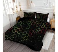 ANALTIRCE Couette 140x200cm Motifs Néon Hexagone, Couette Imprimée Ciel Étoilé Géométrie Duvet 1 Personne, Edredon sans Housse Lavable 4 Saisons avec 1 Taies D’Oreiller 65x65cm