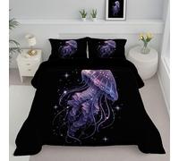 ANALTIRCE Couette 140x200cm Noir Couette 4 Saisons en Microfibre 1 Personne avec Motif Méduses Lumineuses Imprimée Vie Marine Couettes sans Housse, Lavable Machine et 1 Taie d'oreiller