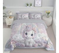 ANALTIRCE Couette 140x200cm Rêve Licorne Arc-en-Ciel Couettes pour 1 Personnes, Édredon 200Gsm pour 4 Saisons, Animaux Mignons Couette Imprimée en Microfibre avec 1 Taie d'oreiller 65X65Cm