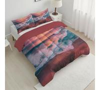 ANALTIRCE Couette 140x200cm Rose Couette 4 Saisons en Microfibre 1 Personne avec Motif Nature Vagues Imprimée Plage Rêve Couettes sans Housse, Lavable Machine et 1 Taie d'oreiller