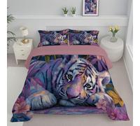 ANALTIRCE Couette 140x200cm Rose Couette 4 Saisons en Microfibre 1 Personne avec Motif Vilain Tigre Imprimée Abstrait Fleurs Animaux Couettes sans Housse, Lavable Machine et 1 Taie d'oreiller