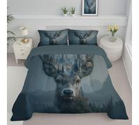 ANALTIRCE Couette 140x200cm Une Forêt Enveloppée Brume Couettes pour 1 Personnes, Édredon 200Gsm pour 4 Saisons, Résumé Cerf Couette Imprimée en Microfibre avec 1 Taie d'oreiller 65X65Cm