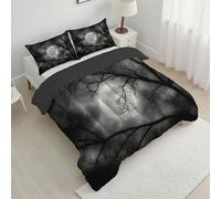 ANALTIRCE Couette 200x200cm, Couette Couverture Super Douce pour 4 Saisons en Microfibre avec 2 Taies d'oreiller, Pleine Lune Nuages Ciel Nocturne Silhouettes Edredon pour lit 2 Personnes