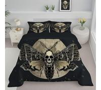 ANALTIRCE Couette 200x200cm - Édredon Imprimée Crâne Papillon Nuit Réversible, Halloween Pleine Lune Couette sans Housse pour 4 Saisons, Noir Édredon Douce Et 2 Taies d'oreiller 65X65 Cm