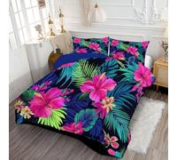 ANALTIRCE Couette 200x200cm Motifs Feuilles Palmier Tropicales, Couette Imprimée Néon Plantes Duvet 2 Personne, Edredon sans Housse Lavable 4 Saisons avec 2 Taies D’Oreiller 65x65cm