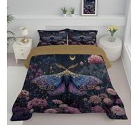 ANALTIRCE Couette 200x200cm Motifs Floraison Fleurs, Couette Imprimée Magie Insectes Duvet 2 Personne, Edredon sans Housse Lavable 4 Saisons avec 2 Taies D’Oreiller 65x65cm