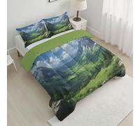 ANALTIRCE Couette 200x200cm Résumé Vallée Edredon Fantaisie Montagnes Couette pour 2 Personnes, Vert Microfibre Soft Couettes 4 Saisons Couettes sans Housse avec 2 Taie d'oreiller 65x65 cm