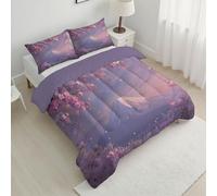 ANALTIRCE Couette 240x220cm Cerisiers en Fleurs Mont Fuji, Couette Imprimée Rêveur Fleurs 4 Saisons en Microfibre Duvet Legere, Edredon Rose pour Lit 2 Personnes avec 2 Taies d'oreiller 65x65 cm