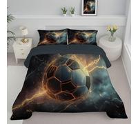 ANALTIRCE Couette 240x220cm La Foudre Entoure Le Ballon Football, Couette Imprimée Espace 4 Saisons en Microfibre Legere et Chaud, Edredon Gris pour Lit 2 Personnes avec 2 Taies d'oreiller 65x65 cm
