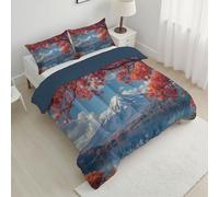 ANALTIRCE Couette 240x220cm Mont Fuji Paysage d'automne, Couette Imprimée Lac en Face Montagne 4 Saisons en Microfibre Duvet Legere, Edredon Bleu pour Lit 2 Personnes avec 2 Taies d'oreiller 65x65 cm