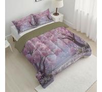 ANALTIRCE Couette 240x220cm Motifs Aquarelle Cerisier en Fleurs, Couette Imprimée Rêveur Pétales Duvet 2 Personne, Edredon sans Housse Lavable 4 Saisons avec 2 Taies D’Oreiller 65x65cm