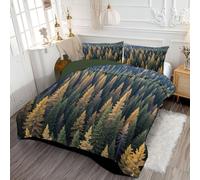 ANALTIRCE Couette 240x220cm Motifs Forêt Pins Cime des Arbres, Couette Imprimée Nature Plantes Duvet 2 Personne, Edredon sans Housse Lavable 4 Saisons avec 2 Taies D’Oreiller 65x65cm