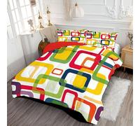ANALTIRCE Couette 240x220cm Motifs Simple Carré, Couette Imprimée Rétro Géométrique Duvet 2 Personne, Edredon sans Housse Lavable 4 Saisons avec 2 Taies D’Oreiller 65x65cm