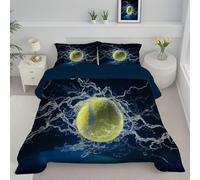 ANALTIRCE Couette 240x220cm Tennis Foudre, Couette Imprimée Réalisme Sport 4 Saisons en Microfibre Legere et Chaud, Edredon Bleu pour Lit 2 Personnes avec 2 Taies d'oreiller 65x65 cm