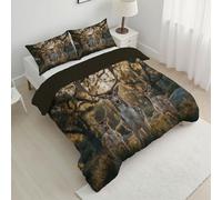 ANALTIRCE Couette 240x220cm Tôt Le Matin Brume Forêt, Couette Imprimée Le Wapiti Un Animal 4 Saisons en Microfibre Duvet Legere, Edredon Vert pour Lit 2 Personnes avec 2 Taies d'oreiller 65x65 cm