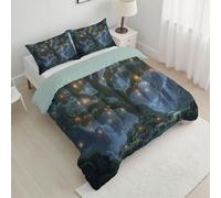 ANALTIRCE Couette 240x220cm Vert Couette 4 Saisons en Microfibre 2 Personne avec Motif Mousse Grand Arbre Imprimée Cascade Immaculée Couettes sans Housse, Lavable Machine et 2 Taie d'oreiller