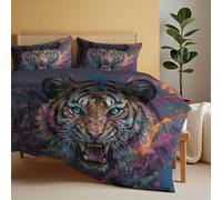 ANALTIRCE Couette 240x220cm Violet Couette 4 Saisons en Microfibre 2 Personne avec Motif Tigre en Colère Imprimée Art Graffiti Animaux Couettes sans Housse, Lavable Machine et 2 Taie d'oreiller