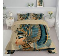 ANALTIRCE Couette 264x230cm Beige Couette 4 Saisons en Microfibre 2 Personne avec Motif Reine D'Égypte Imprimée Ancien Portrait Couettes sans Housse, Lavable Machine et 2 Taie d'oreiller
