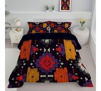 ANALTIRCE Couette 264x230cm - Édredon Imprimée Blocs Couleurs Géométrie Réversible, Simple Graffiti Couette sans Housse pour 4 Saisons, Noir Édredon Douce Et 2 Taies d'oreiller 65X65 Cm