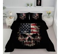 ANALTIRCE Couette 264x230cm Motifs Crâne, Couette Imprimée Drapeau Américain Duvet 2 Personne, Edredon sans Housse Lavable 4 Saisons avec 2 Taies D’Oreiller 65x65cm