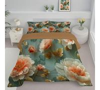 ANALTIRCE Couette 264x230cm Motifs Relief 3D Pivoine, Couette Imprimée Élégant Floral Duvet 2 Personne, Edredon sans Housse Lavable 4 Saisons avec 2 Taies D’Oreiller 65x65cm