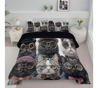 ANALTIRCE Couette Hiver 140x200cm, Edredon Toutes Les Saisons pour Lit 1 Personnes, Animaux Mignons Portant Un Chapeau Chat Douce Lavable Couettes 4 Saisons avec 1 Taie d'oreiller 65X65Cm, Noir