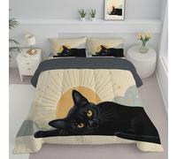ANALTIRCE Couette Hiver 140x200cm, Edredon Toutes Les Saisons pour Lit 1 Personnes, Bohême Soleil Simplicité Chat Noir Douce Lavable Couettes 4 Saisons avec 1 Taie d'oreiller 65X65Cm, Beige
