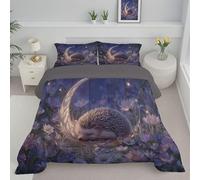 ANALTIRCE Couette Hiver 140x200cm, Edredon Toutes Les Saisons pour Lit 1 Personnes, Nouvelle Lune Fleurs Mignon Hérisson Douce Lavable Couettes 4 Saisons avec 1 Taie d'oreiller 65X65Cm, Bleu