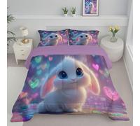 ANALTIRCE Couette Hiver 264x230cm, Edredon Toutes Les Saisons pour Lit 2 Personnes, Beauté Amour Dessin Animé Lapin Douce Lavable Couettes 4 Saisons avec 2 Taie d'oreiller 65X65Cm, Violet