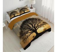 ANALTIRCE Couette Légère Automne 240x220cm, Couette Imprimée Plaines Grands Arbres, Edredon 2 Personnes Réversible avec 2 Taies d'oreiller, Coucher Soleil Plantes Lavable en Machine Edredon