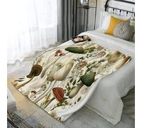ANALTIRCE Couverture en Flanelle Motif Champignons Forêt Plantes, Douce et Confortable Couverture à Motif Illustration Rétro pour Enfant, Jeté de Canapé Chambre Literie 200 × 220 cm