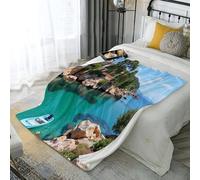 ANALTIRCE Couverture Plaid Polaire 200 × 220 cm Enfant Océan Îles Voiliers, Moelleuse Flanelle Couverture Lit 2 Personnes Microfibre, Nature Campagne Douce Chaude Plaid Jeté de Canapé Chambre