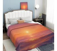 ANALTIRCE Couverture Polaire 220 × 240 cm Adulte Nature Coucher Soleil, Confortable et Respirante Soleil Horizon Couverture de Canapé, Orange Douce Plaid Polaire pour Voyager Lit ou Canapé