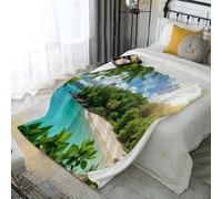 ANALTIRCE Couverture Polaire Flanelle Dense Forêt Île 130 × 150 cm Moelleuse Couverture Polaire Nature Feuilles Chaude et Douce en Peluche Plaid Flanelle Moelleuse