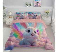 ANALTIRCE Dessin Animé Lapin Couette 4 Saisons, Édredon Lit 1 Personnes 140x200cm, Lavable Edredon Toutes Les Saisons en Microfibre, Arc-en-Ciel Plumes Animaux Couette d'hiver avec 1 Taie d'oreiller