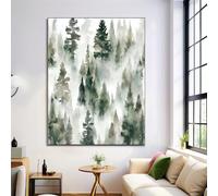 ANALTIRCE Impression sur Toile 70×100 cm sans Cadre Brume Conifères Élégance Forêt sur Le Mur Art Photo pour Salon Décor À La Maison, Vert