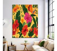 ANALTIRCE Impression sur Toile Hibiscus Oiseau Paradis, Peinture sur Toile Fleurs Tropicales, Tableau Décoration Murale Jaune, Art Mural Moderne pour Salon Chambre Bureau 30×40 cm Sans Cadre