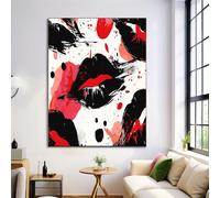 ANALTIRCE Leinwandbilder Noir, Home Deko Bild 40×60 cm Lèvres Fille, Kunstdruck auf Vlies-Leinwand, Simple Géométrique Wandkunst Modern für Wohnzimmer Schlafzimmer, Rahmenlos