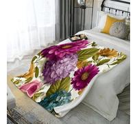 ANALTIRCE Motif Hortensia Chrysanthème Couvertures Flanelle Douillette, Blanc Chaud et Doux Plaid Peluche Couverture Polaire, 130 × 150 cm Nature Fleurs Duveteux Douce Canapé Couverture