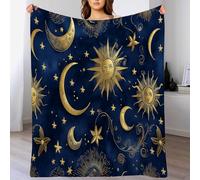 ANALTIRCE Motif Luxe Soleil Lune Couvertures Flanelle Douillette, Bleu Chaud et Doux Plaid Peluche Couverture Polaire, 200 × 220 cm Bohême Céleste Duveteux Douce Canapé Couverture
